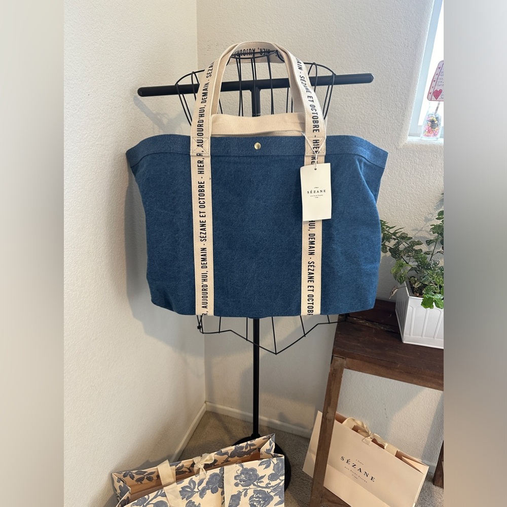 Sezane Denim Weekender Tote